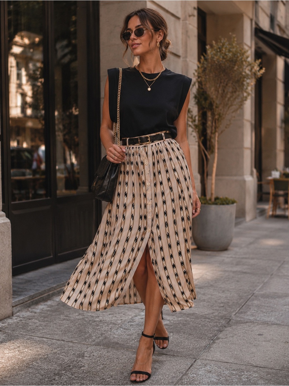 Vintage Halston 80s full skirt great print, silky, and floaty